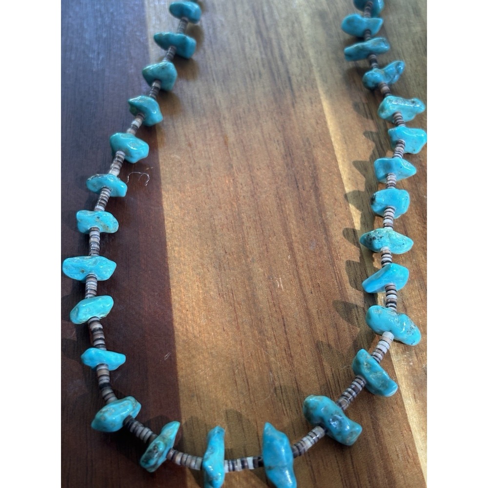 Vintage Native American Hand Made Polished Turquoise & Heishi Bead Necklace 20"
